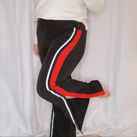 Black striped dressy track pants with ankle slit - Picture 3 of 4